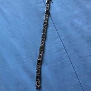 Greek key Sterling silver bracelet with gemstones